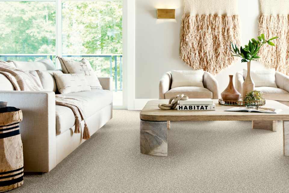 plush cut pile carpet in boho chic designed living room